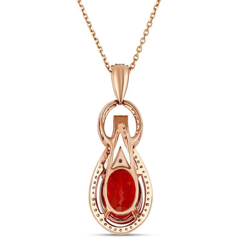 Oval Fire Opal and Diamond Pendant, 14K Rose Gold image number 1