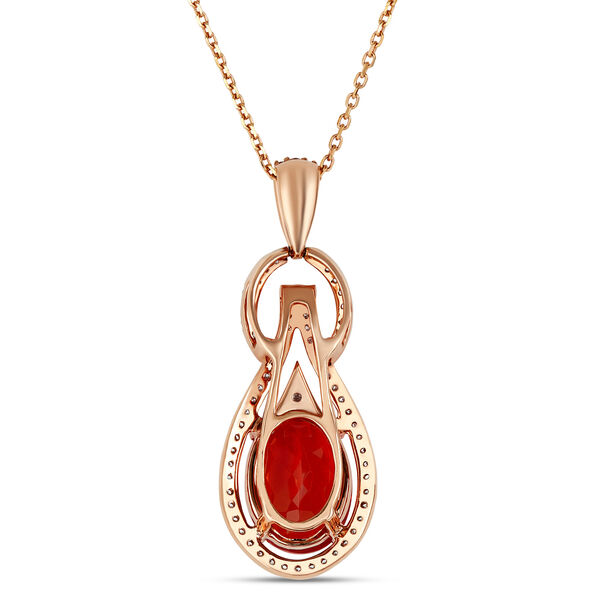 Oval Fire Opal and Diamond Pendant, 14K Rose Gold