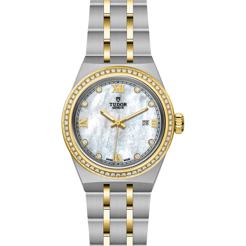 TUDOR Royal Watch Steel Case Gem Set White Dial Steel and Gold Bracelet, 28mm image number 1