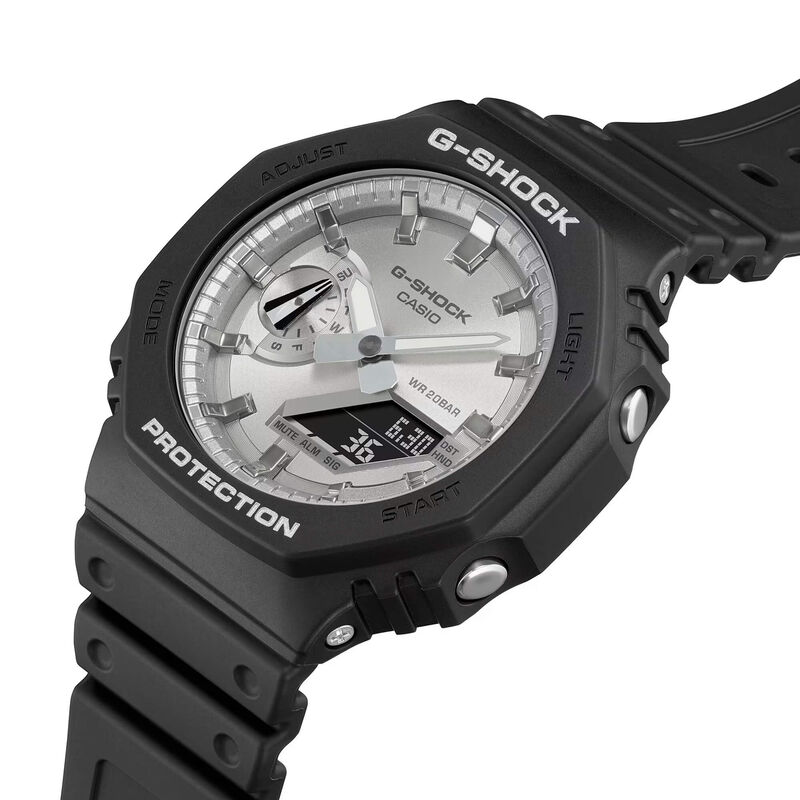 G-Shock 2100 Series Watch Silver-Tone Dial Black Resin Band, 48.5mm image number 2