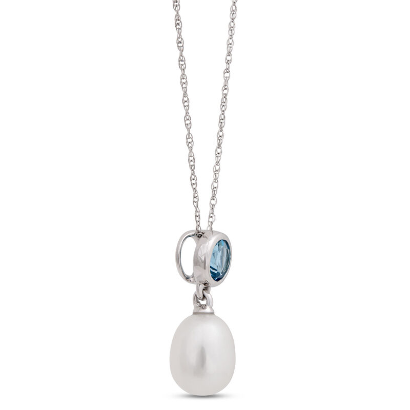Pearl and Blue Topaz Pendant Necklace, 14k White Gold image number 2