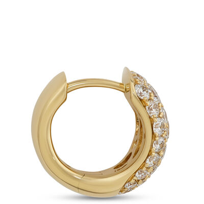 Classic Pave Dome Earrings with Round Diamonds, 1 &frac12; Carat Total Weight, 14K Yellow Gold