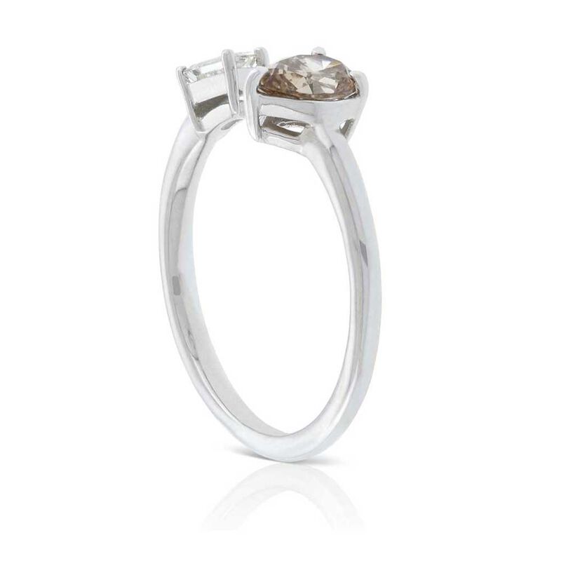 Fancy Shape Brown & White Diamond Open Shank Ring 14K image number 1
