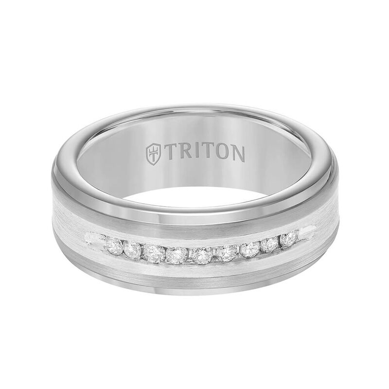 TRITON Stone Contemporary Comfort Fit Satin Finish Diamond Band in Tungsten & Silver, 8 mm image number 1