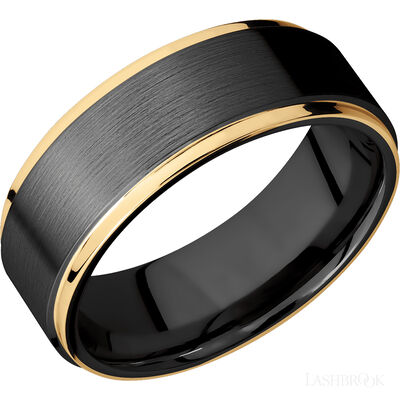 Zirconium with Satin , Polish Finish and 14K Yellow Gold Inlay