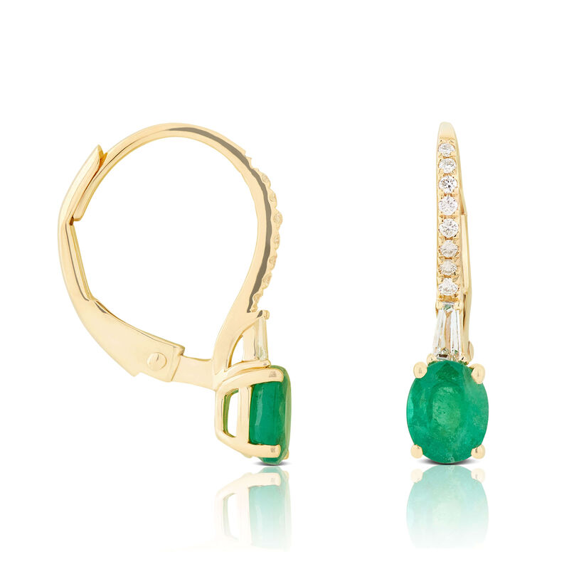 Oval Emerald & Diamond Drop Earrings 14K image number 0