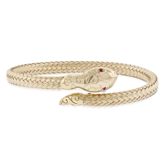 Toscano Ruby Eye Snake Cuff Bracelet 14K