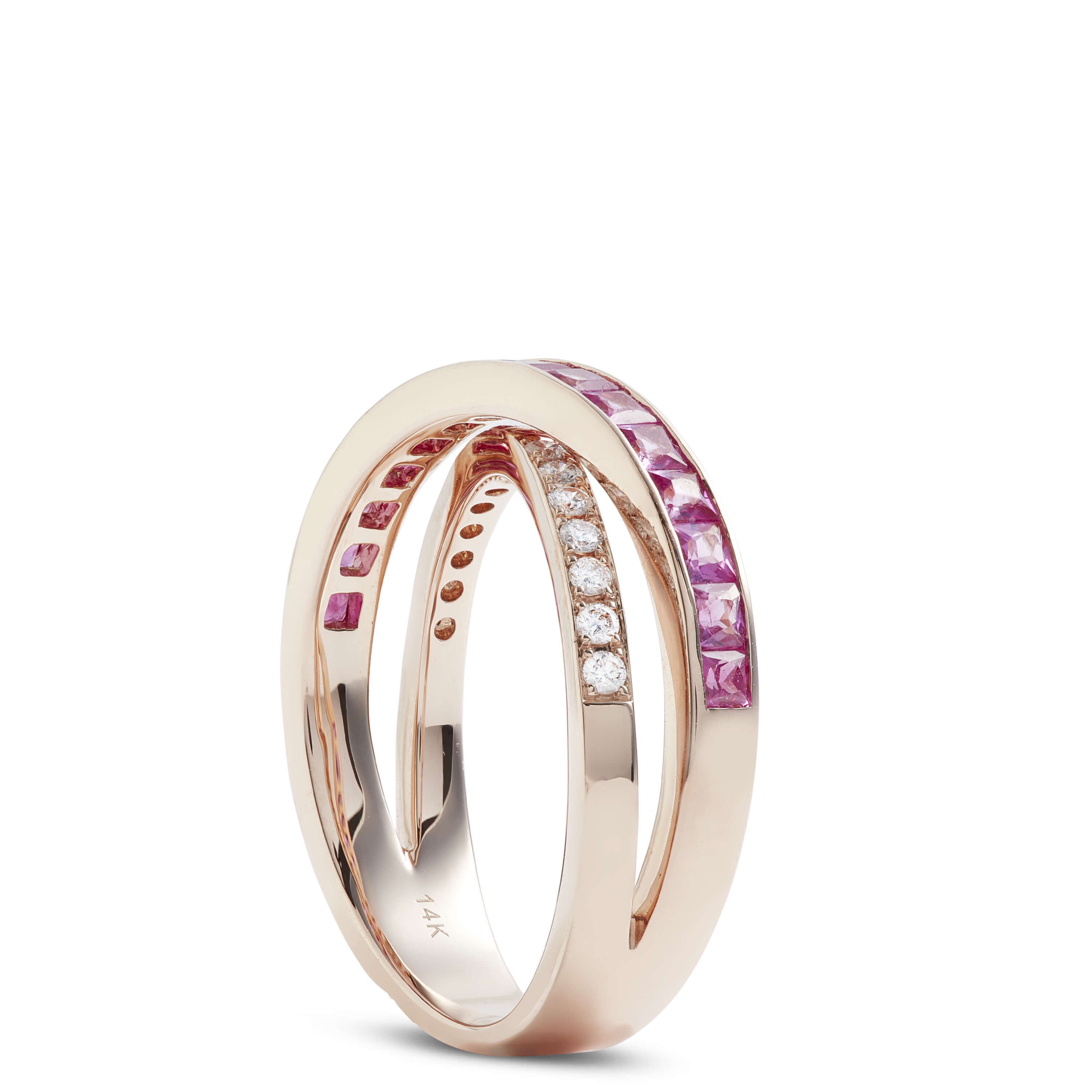 Pink Sapphire & Diamond Crossover Ring, 14K Rose Gold