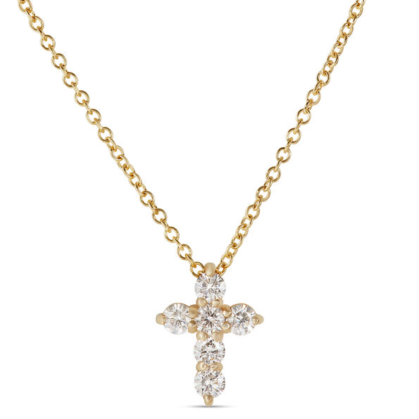 Diamond Cross Pendant, 14K Yellow Gold