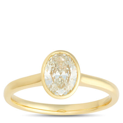 Oval Diamond Engagement Ring, 1 Carat Total Weight 14K Yellow Gold