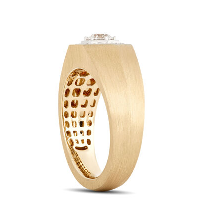 Hexagon Ring with Round Diamonds and Brushed Shank, 0.66 Total Carat Weight, 18K Yellow Gold