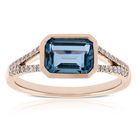 Rose Gold London Blue Topaz & Diamond Ring 14K