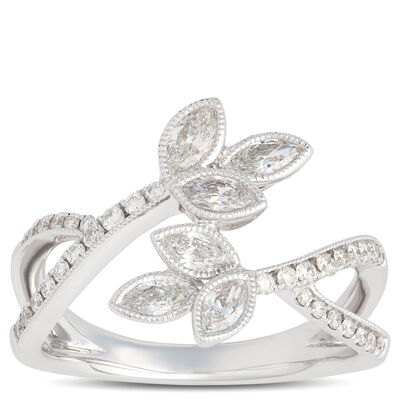 Floral Shaped Marquise Diamond Ring, &frac12; Carat Total Weight, 14K White Gold