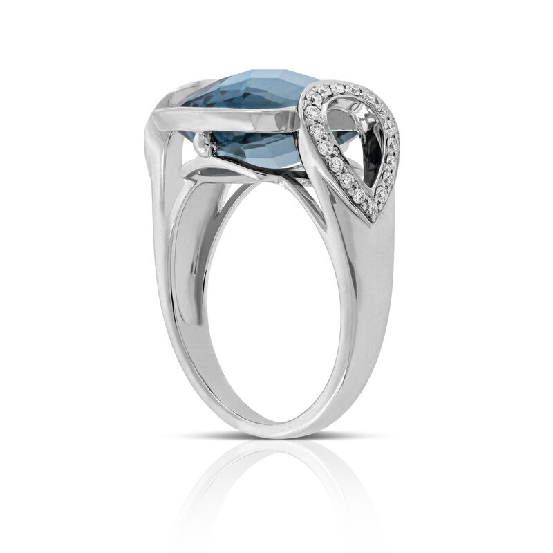 Cushion Blue Topaz & Diamond Ring 14K image number 2