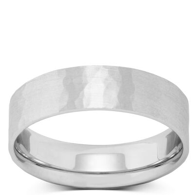 Hammered Satin Pipe Comfort Fit 6mm Band 14K