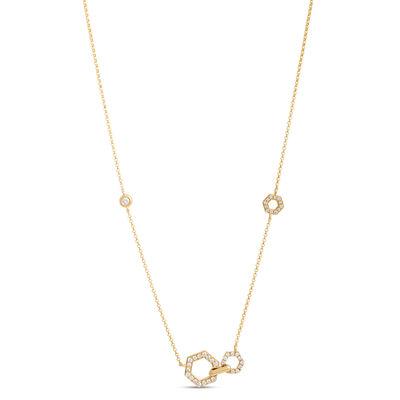 Hex Shaped Stations Diamond necklace, 14K Yellow Gold