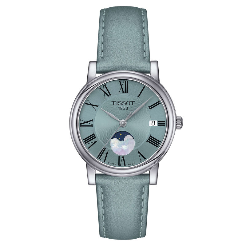 Tissot Carson Premium Lady Moonphase Light Blue Steel Watch, 32mm image number 0