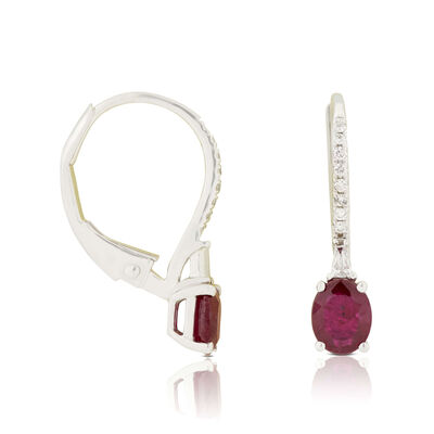 Oval Ruby & Diamond Drop Earrings 14K