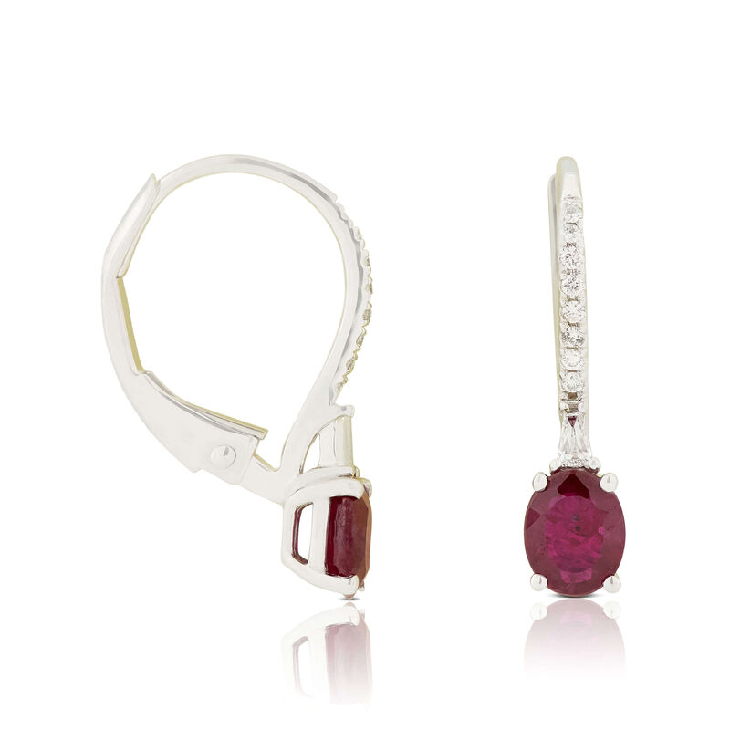 Oval Ruby & Diamond Drop Earrings 14K image number 0