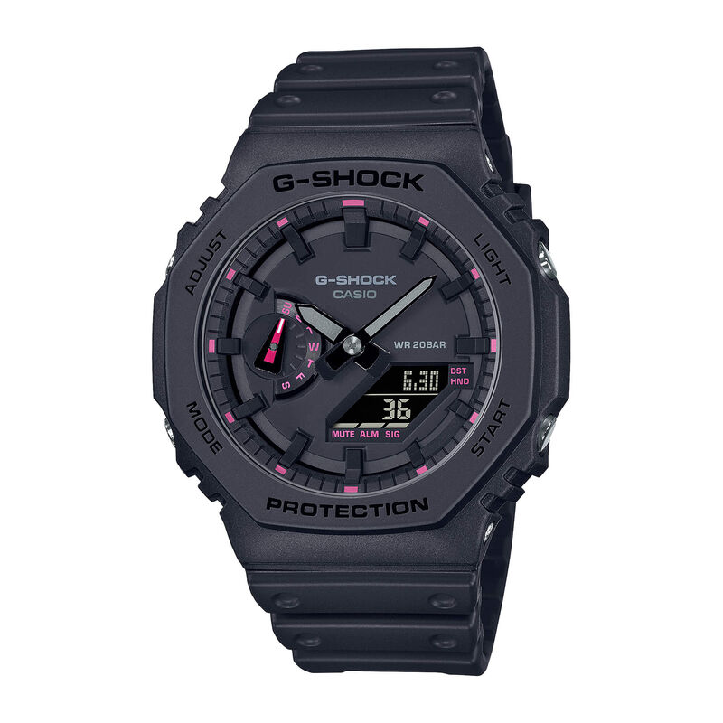 G-Shock Pink Ribbon 2100 Series Watch Black Dial with Pink Accents Black Resin Strap, 48.5mm image number 0