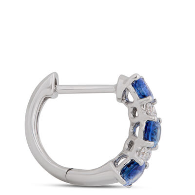 Oval Sapphire and Diamond Hoops, 14K White Gold