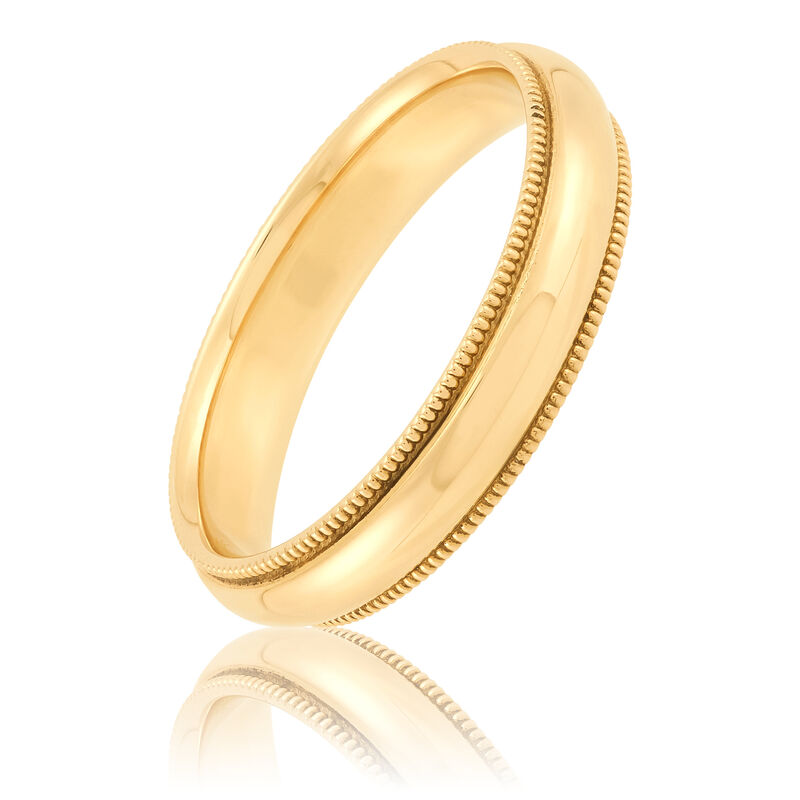Yellow Gold Polished Milgrain Edge Comfort Fit 4mm Band 18K image number 0