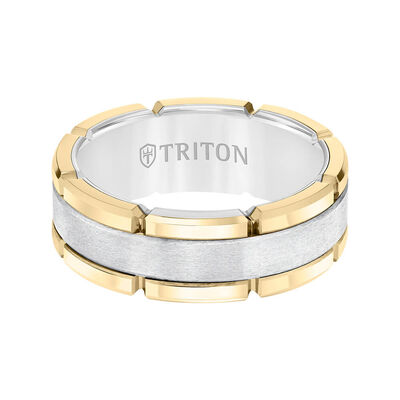 TRITON Contemporary Comfort Fit Brush Finish Yellow Link Edge Band in White Tungsten, 8 mm