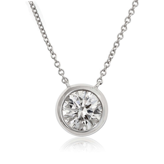 Bezel Set Diamond Solitaire Necklace 14K, 1 ct.