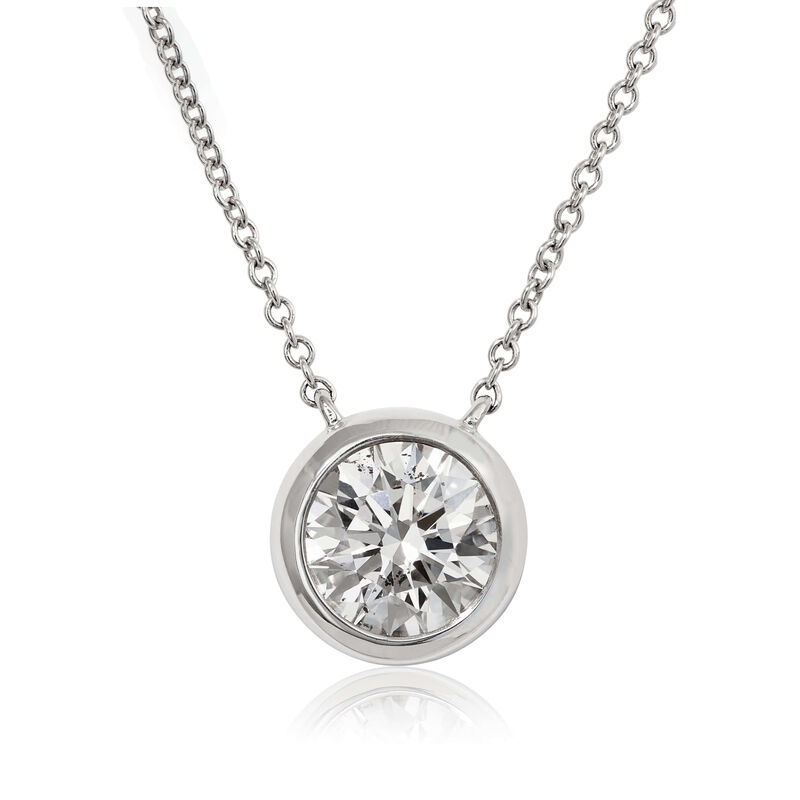 Bezel Set Diamond Solitaire Necklace 14K, 1 ct. image number 0
