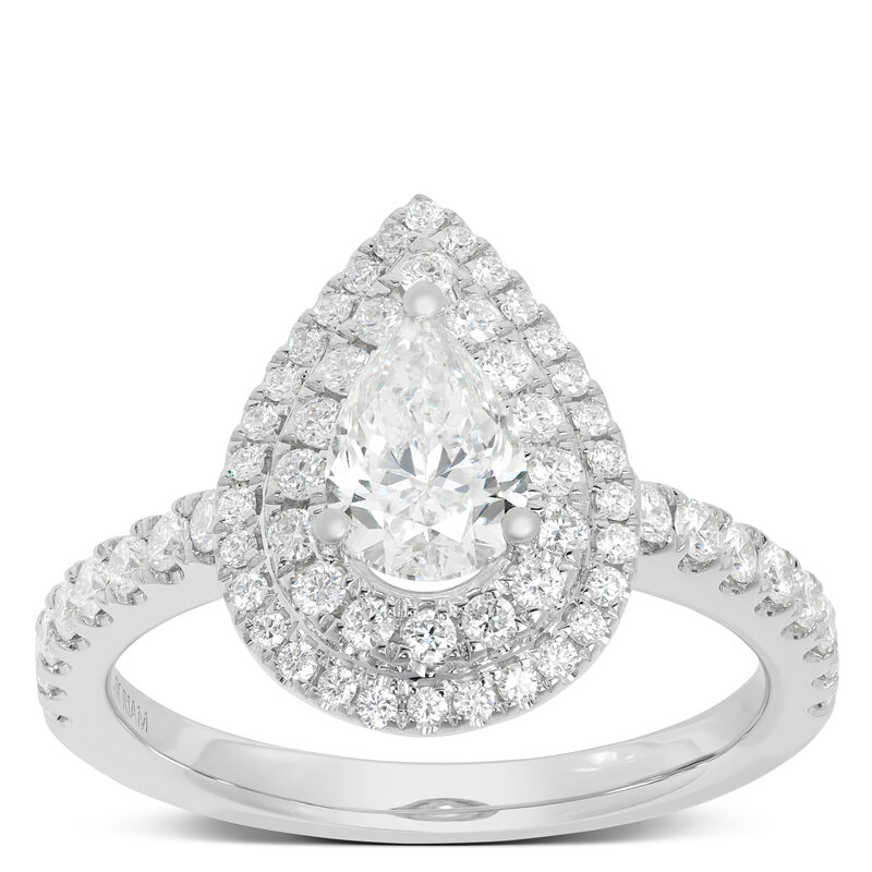 Pear Shaped Double Halo Diamond Engagement Ring, 14K White Gold image number 0