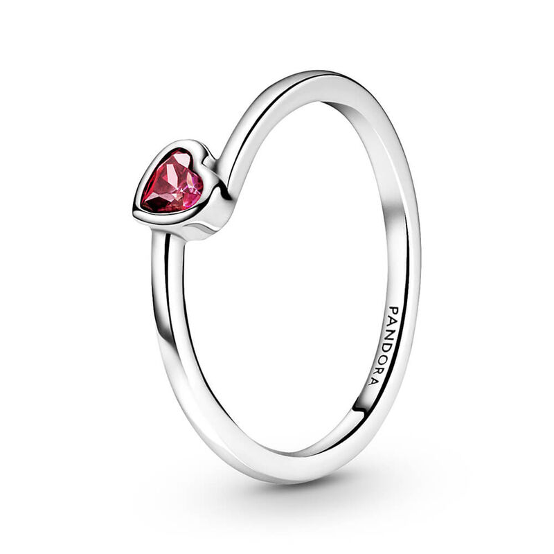 Pandora Red Tilted Heart Solitaire CZ Ring image number 0
