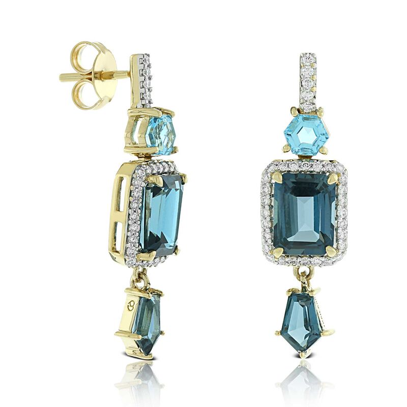Geometric Blue Topaz & Diamond Earrings 14K image number 1