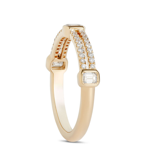 Double Row Baguette and Round Cut Diamond Anniversary Band, 14K Yellow Gold