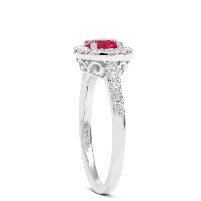 Round Cut Ruby Halo Ring, 14K White Gold image number 1