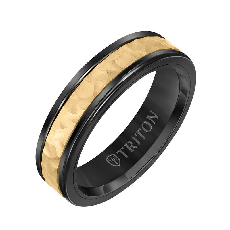 TRITON Custom Comfort Fit Hammered Band in Black Tungsten & 14K, 6 mm image number 0