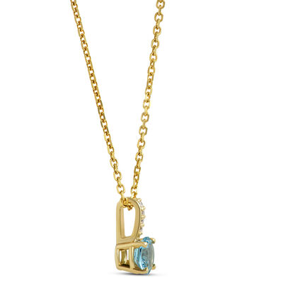 Round Aquamarine Pendant Necklace, 14K Yellow Gold