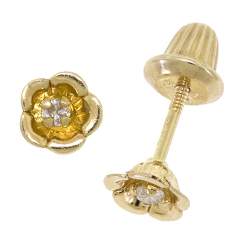 Baby Diamond Flower Earrings 14K image number 0