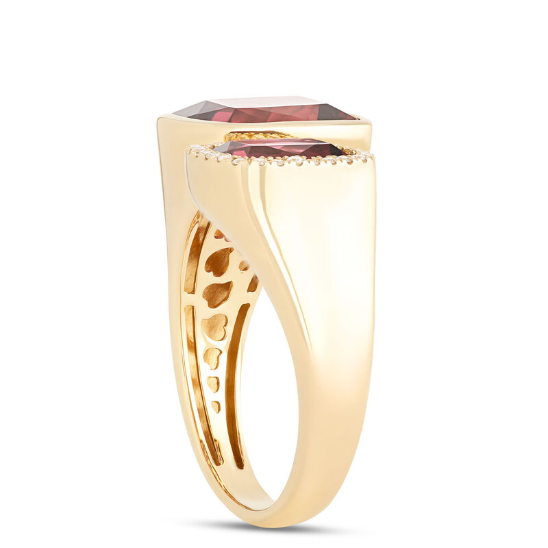 Cushion Cut Rhodolite and Diamond Bypass Ring, 14K Yellow Gold image number 1