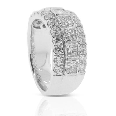 Princess & Round Diamond 3-Row Band 14K