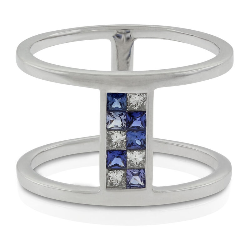 Sapphire & Diamond Double Bar Mosaic Ring 14K image number 0