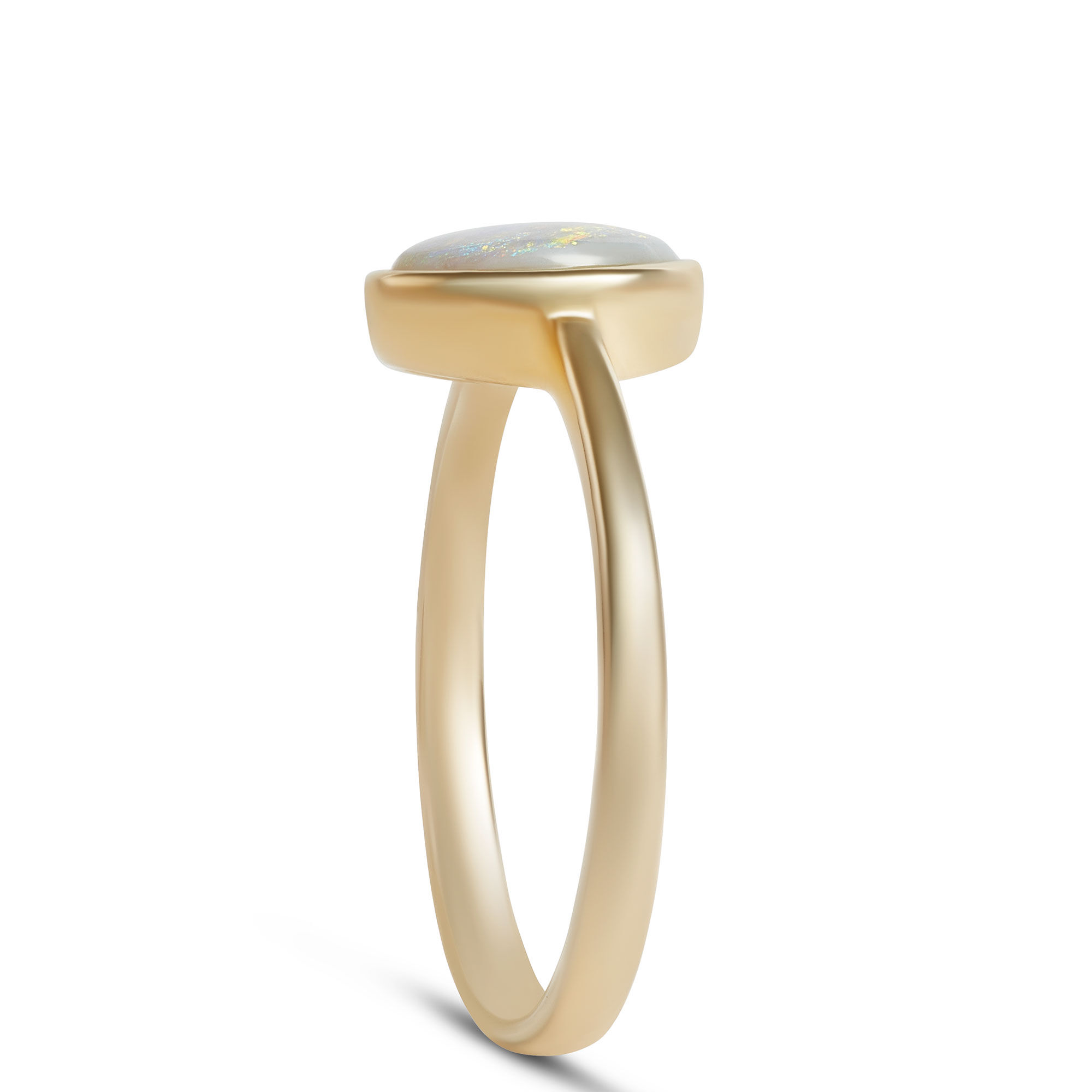Oval Bezel Set Opal Ring, 14K Yellow Gold