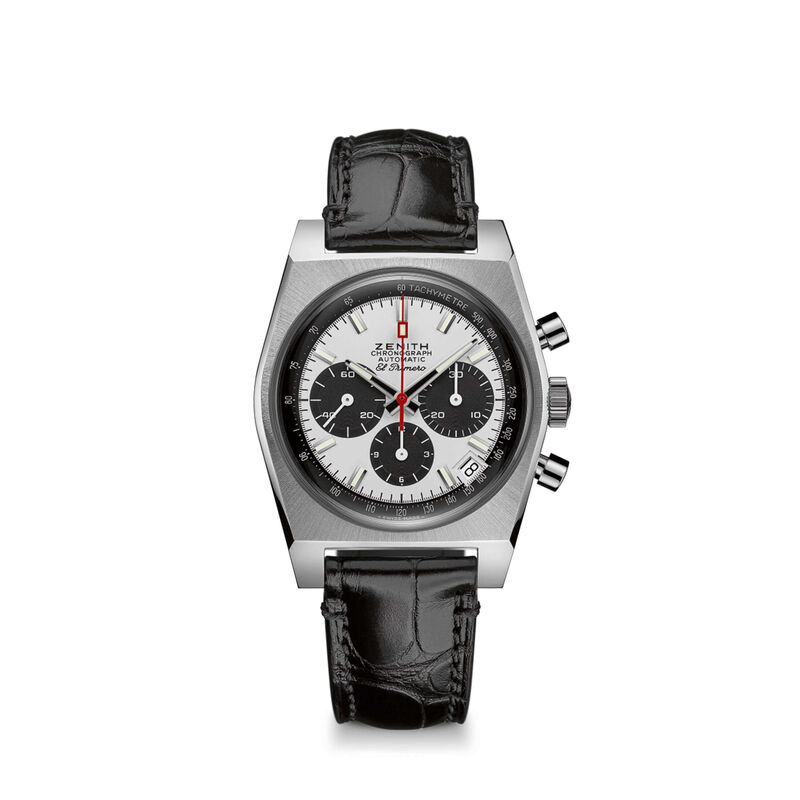 Zenith CHRONOMASTER Revival El Primero A384 Watch Silver Dial Black Leather Strap, 37mm image number 1