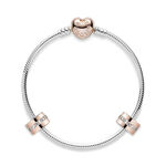 Pandora Iconic Rose Gold Heart Clasp Bracelet & CZ Clips Gift Set with Free Charm