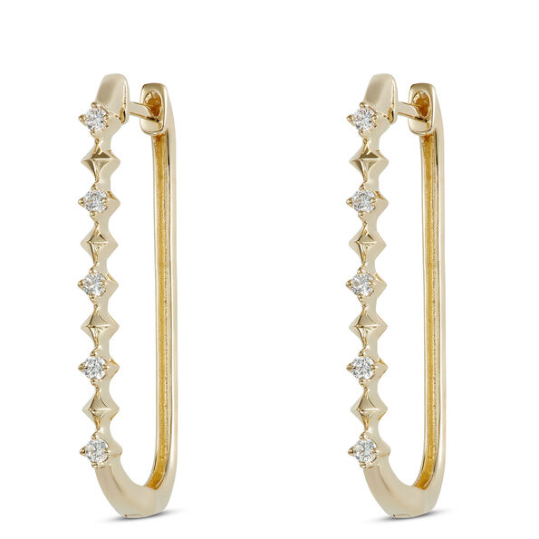 Oval Hoop Diamond Earrings, 14K Yellow Gold