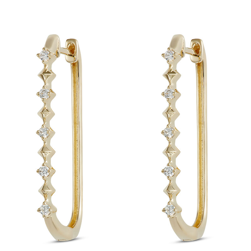 Oval Hoop Diamond Earrings, 14K Yellow Gold image number 0