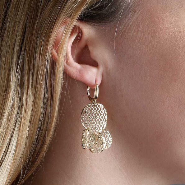 Toscano Mesh Circle Drop Earrings 14K
