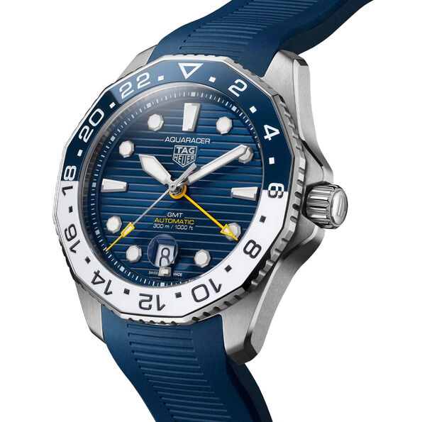 TAG Heuer Aquaracer Professional 300 GMT Watch Blue Dial Blue Rubber Strap, 43mm
