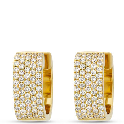 Five Row Pave Diamond Hoops, &frac34; Carat Total Weight, 18K Yellow Gold