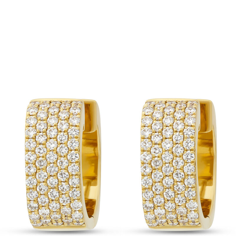 Five Row Pave Diamond Hoops, &frac34; Carat Total Weight, 18K Yellow Gold image number 0
