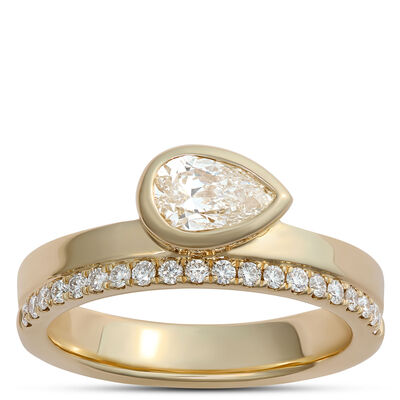 Pear-Shaped Diamond Engagement Ring in 14K Yellow Gold